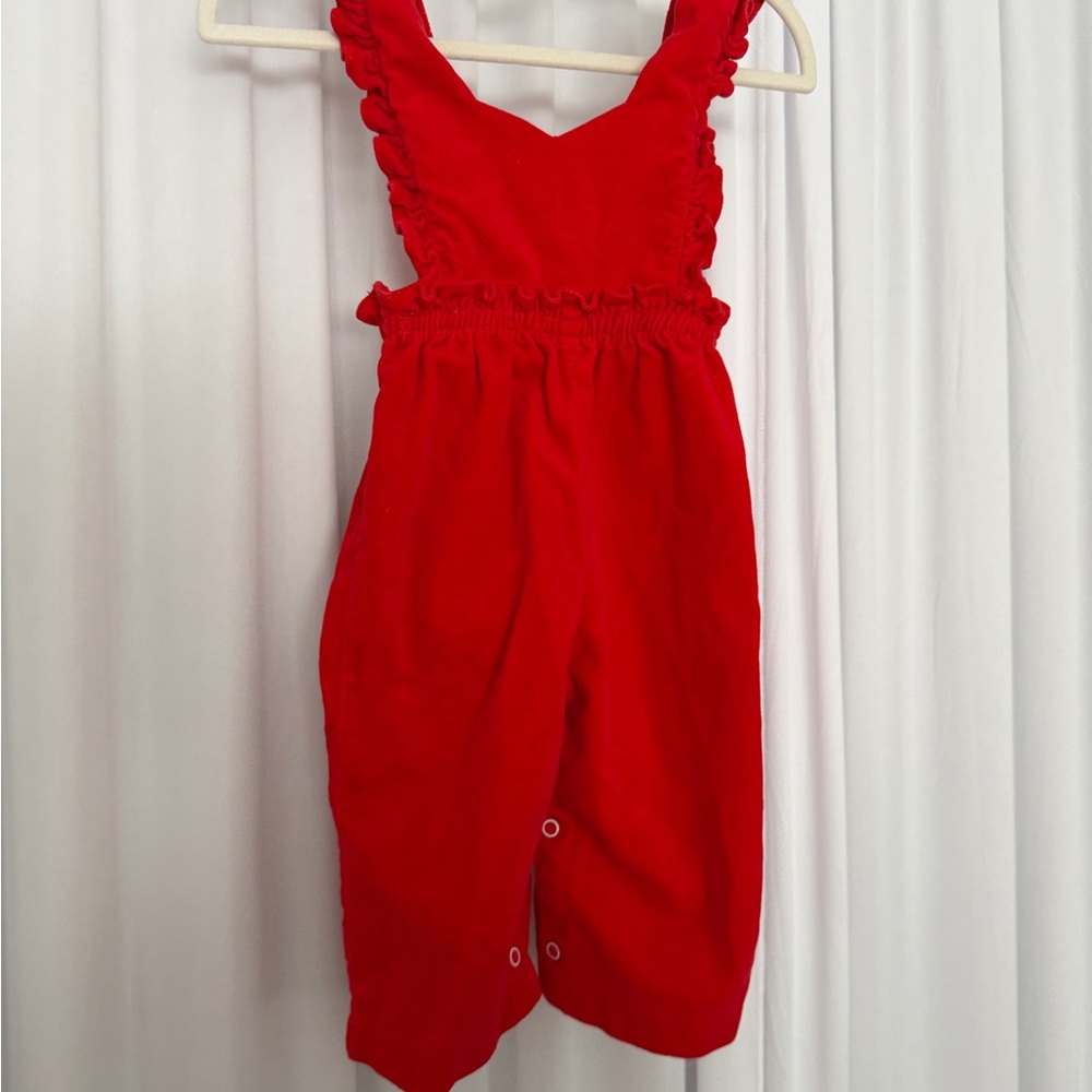 Vintage Red Ruffled Kids Overalls for 9-12 month